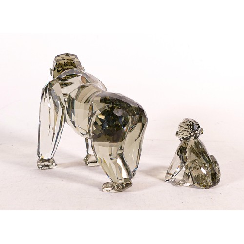 1729 - Swarovski crystal Endangered Wildlife model of Gorilla & child, height of tallest 9.5cm