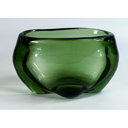 1735 - Large Whitefriars globular green Molar tooth vase, light surface marks to body and base length 27cm