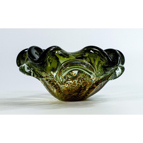 1737 - Large free form Art Glass bowl with internal gold flecks, diameter 18cm