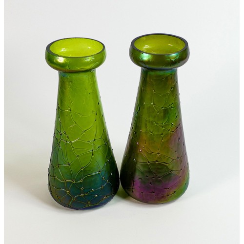 1740 - Pair of Art Nouveau Iridescent vases, height 17cm (2)