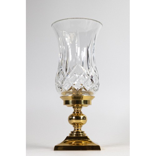 1746 - Waterford Crystal Lismore brass base Hurricane candle holder, height 28cm