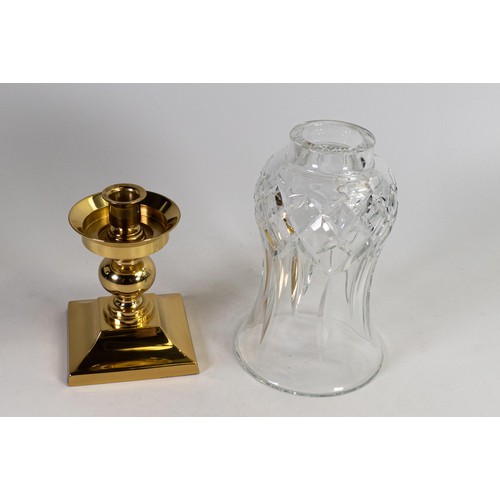 1746 - Waterford Crystal Lismore brass base Hurricane candle holder, height 28cm