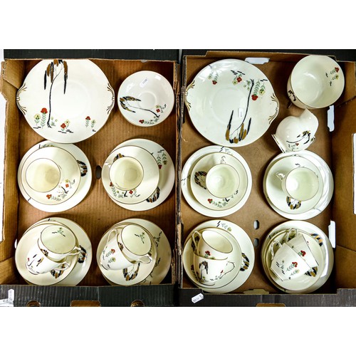 1758 - Royal Doulton Art Deco large tea set, decorated with flowers & gilt, 41 pieces in 2 trays