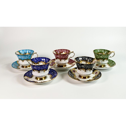 1772 - Paragon Harlequin set of five cups & saucers (10)