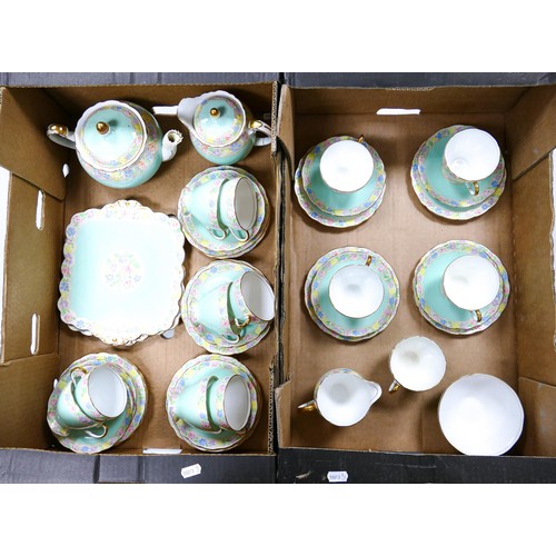 1795 - Foley Art Deco floral large tea set. Staining to tea pot, some crazing consistent with use, one sand... 