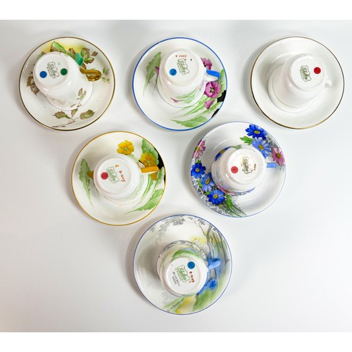 1822 - Six Shelley Vincent shape coffee cans & saucers to include pattern numbers - 12216, 12108, 12010, 12... 