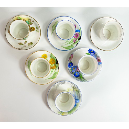 1822 - Six Shelley Vincent shape coffee cans & saucers to include pattern numbers - 12216, 12108, 12010, 12... 