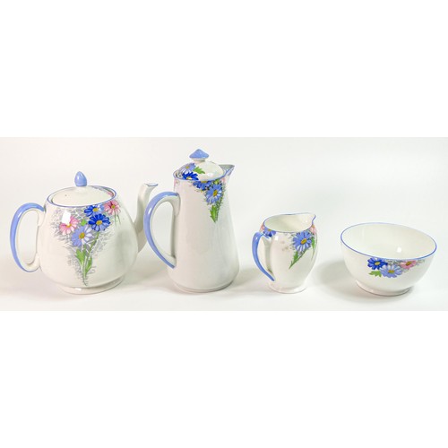 1832 - Shelley tea pot, hot water jug, milk jug and sugar bowl. Pattern 12216 (4 pieces)