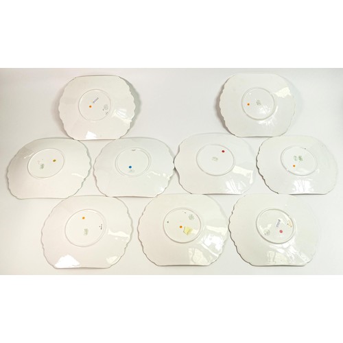 1835 - Nine Shelley tab handled bread and butter plates. Patterns 11280, 11476, 11713, 11005, 11100, 10966,... 