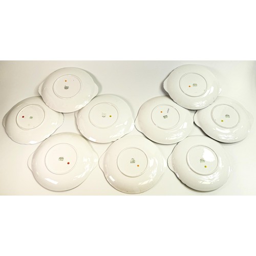 1840 - Nine Shelley round tab handled bread and butter plates. Patterns 2383, 2320, 14283, 2483, 2395, 1377... 