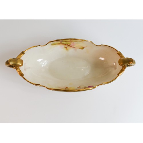 1858 - Royal Worcester large gilded dragon shaped bowl hand painted with roses by R.Austin, shape 254 with ... 