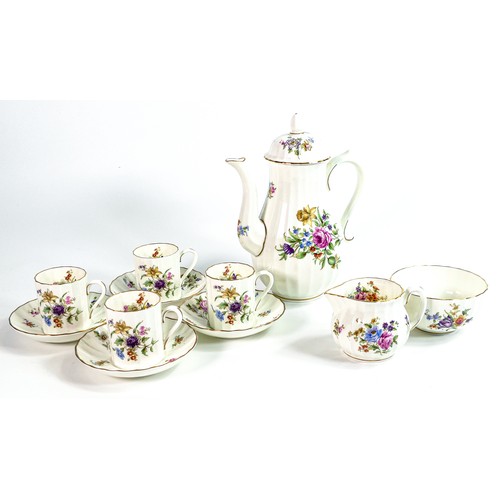 1861 - Royal Worcester 'Roanoke' pattern coffee set to include - coffee pot, milk, sugar and four coffee ca... 