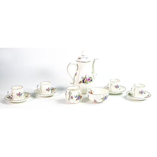 1861 - Royal Worcester 'Roanoke' pattern coffee set to include - coffee pot, milk, sugar and four coffee ca... 