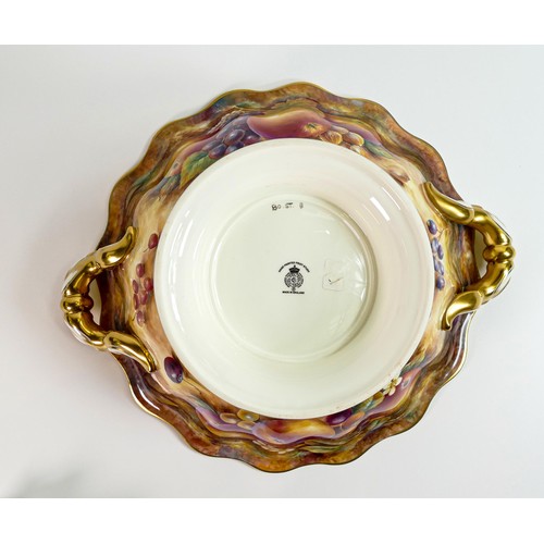 1866 - Royal Worcester large prestige Gadroon Bowl, gilded and hand painted with fruit by D Fuller. Good 13... 