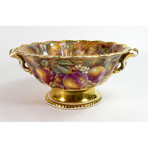 1866 - Royal Worcester large prestige Gadroon Bowl, gilded and hand painted with fruit by D Fuller. Good 13... 