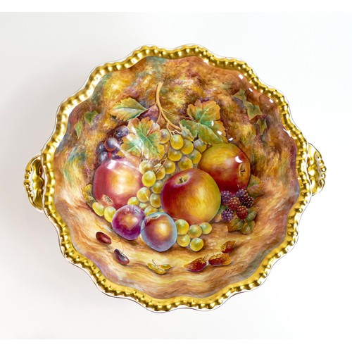 1866 - Royal Worcester large prestige Gadroon Bowl, gilded and hand painted with fruit by D Fuller. Good 13... 