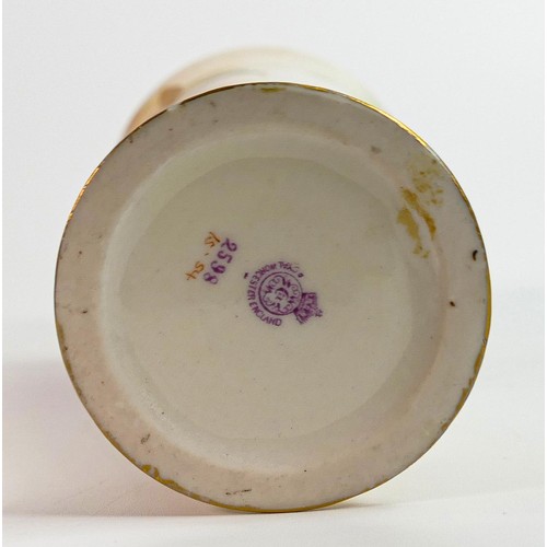 1870 - Royal Worcester vase, painted with roses by Kitty Blake, printed puce factory mark. 2 minute nips to... 