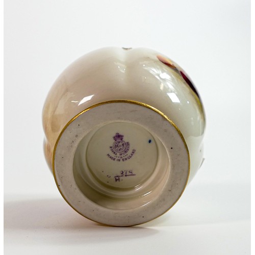 1871 - Royal Worcester small gilded vase, painted with fruit by Ricketts, puce factory mark, h.10cm.