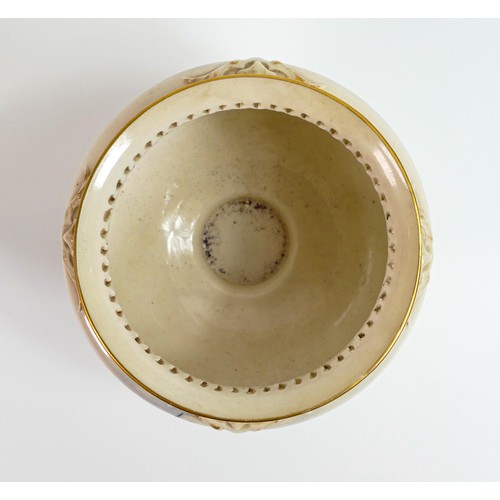 1880 - Royal Worcester footed bowl, hand painted with swallows, green printed marks, d.13cm.