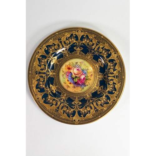 1902 - Royal Worcester gilded and hand painted cabinet plate decorated with flowers and another decorated w... 