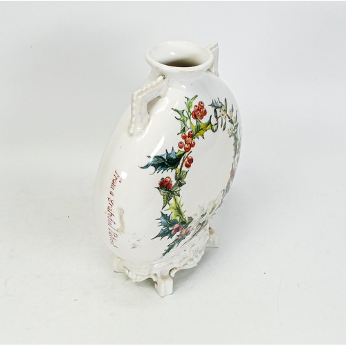 1940 - 19th century Royal Worcester Moon Flask, hand decorated with bird, flowers, foliage and hand written... 