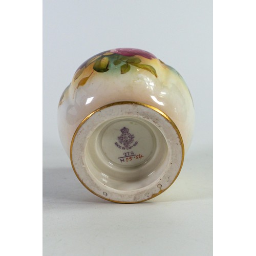 1945 - Royal Worcester blush ivory pot decorated with flowers signed M Hunt. Puce mark, height 9.5cm