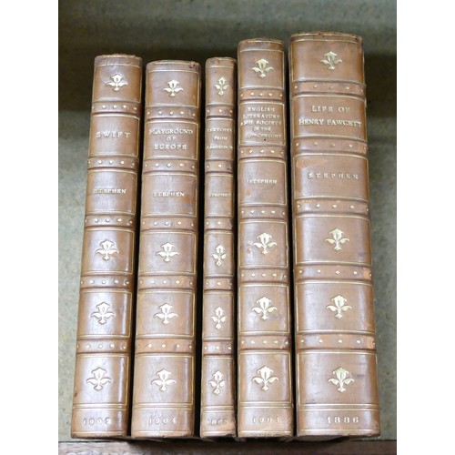 1950 - 26 x leatherbound works by Sir Leslie Stephen, late 19th - early 20th century, details as photos.