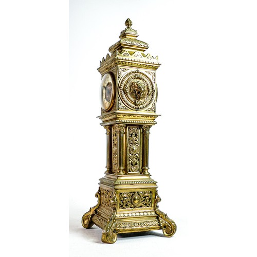 2011 - Quality late Victorian brass architectural clock standing an impressive 53cm in height. Lion masks t... 