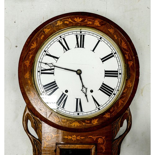 2016 - Inlaid drop dial wall clock, length 64.5cm