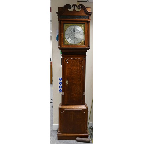 2019 - 19th century Oak with Mahogany Crossbanding longcase clock by Fearnley of Wigan, 8 day movement with... 