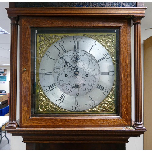 2019 - 19th century Oak with Mahogany Crossbanding longcase clock by Fearnley of Wigan, 8 day movement with... 