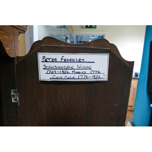 2019 - 19th century Oak with Mahogany Crossbanding longcase clock by Fearnley of Wigan, 8 day movement with... 