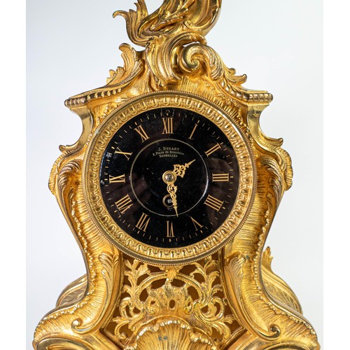 2024 - Early 20th century Louis XV style brass mantle clock, dial marked J Dusart, Brussels, missing pendul... 