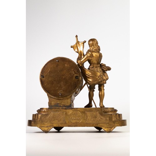 2027 - Philipe H. Mourey (1840-1920) French bronze mantle clock depicting Joan of Arc with Sevres style fon... 