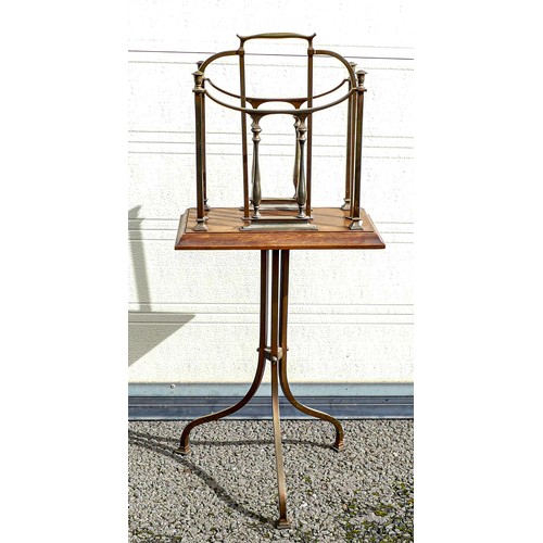 2038 - Antique brass & oak Arts & Crafts newspaper stand, height 78cm