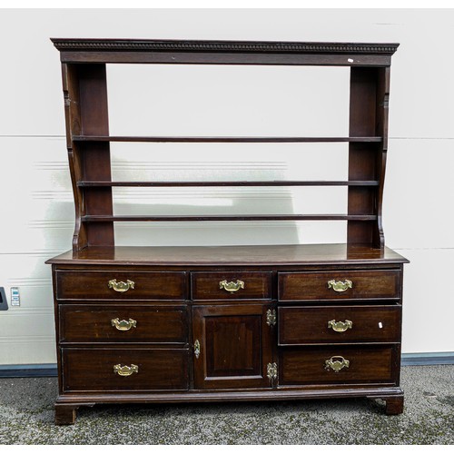 2040 - Large 19th century Mahogany dresser with plate rack, length 171cm, height 183cm & depth 48cm