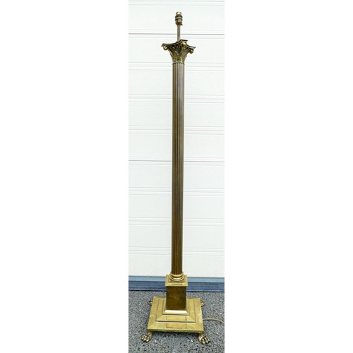 2045 - Heavy brass Corinthian Column standard lamp. 136cm to top of fitting.