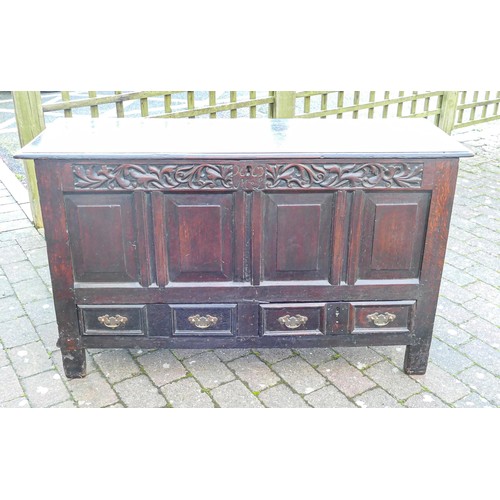 2049 - Early antique Oak 4 panel 4 drawer Mule chest, length 143cm, depth 51cm & height 83cm