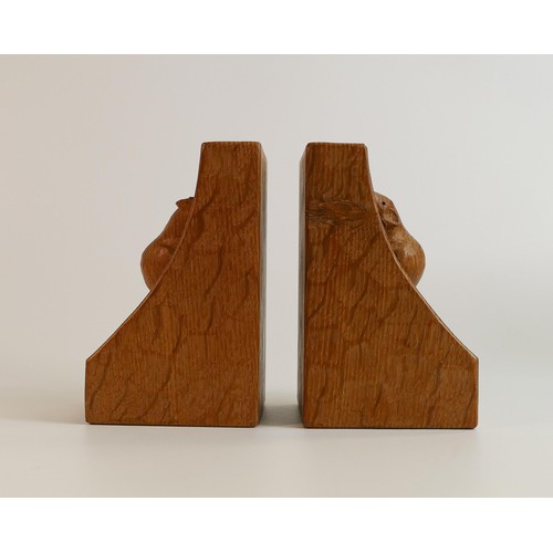 2052 - Robert Thompson (1876-1955), Mouseman pair of oak bookends, c1980s, h.15 x w.9 x d.9cm. (2)