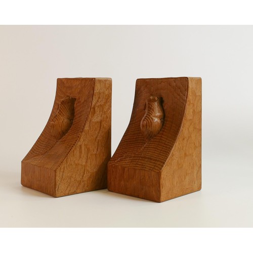 2052 - Robert Thompson (1876-1955), Mouseman pair of oak bookends, c1980s, h.15 x w.9 x d.9cm. (2)