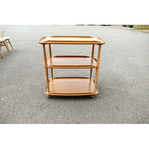 2114 - Late 20th century Light coloured Ercol three tier Hostess trolley, length 72cm, depth 46cm & height ... 