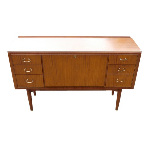 2119 - Mid century G & T Mahogany Line Welland dining set sideboard with fitted mats, length 145cm, depth 4... 