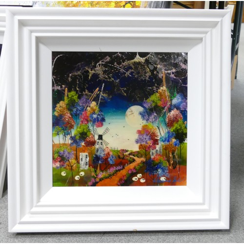 2128 - Rozanne Bell original framed art work landscape 38.5cm x 38.5cm, with COA, chip to frame.