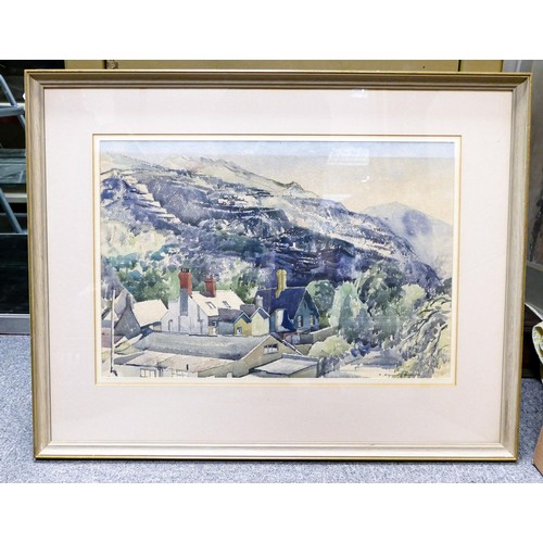 2135 - Reginald George Haggar (1905–1988), watercolour painting of Dinorwic Quarry, North Wales near Snowdo... 