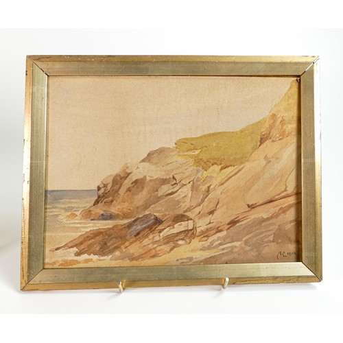 2156 - Arthur Eaton, a pair of watercolour paintings of coastal landscape scenes dated 1913, unframed, 18cm... 