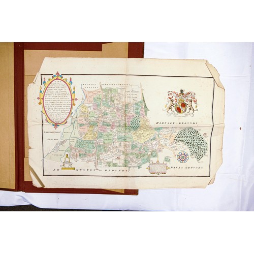 2166 - 7 x 18th century survey maps together with a watercolour signed Kenny of a city street scene, Cambri... 