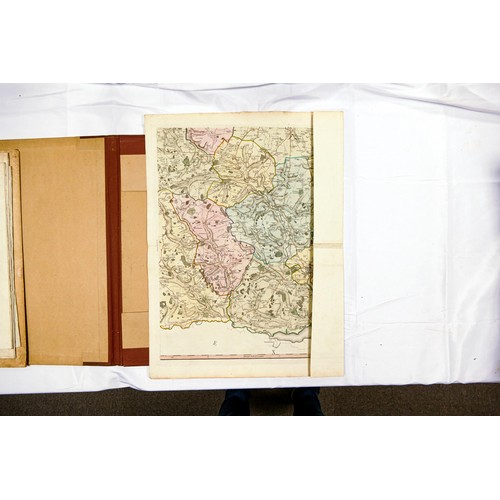 2166 - 7 x 18th century survey maps together with a watercolour signed Kenny of a city street scene, Cambri... 