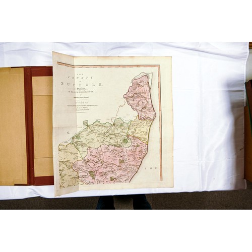 2166 - 7 x 18th century survey maps together with a watercolour signed Kenny of a city street scene, Cambri... 