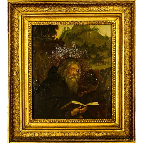 2167 - Oil painting on panel of Orthodox style depicting a scholar reading, wax seal verso.  Panel size exc... 