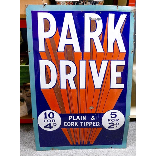 2206 - Vintage Park Drive Cigarettes enamel advertising sign, 91cm x 61cm